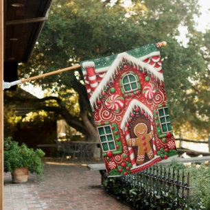 Cute, whimsical gingerbread man & house flag