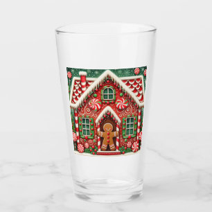 Cute, whimsical gingerbread man & house glass