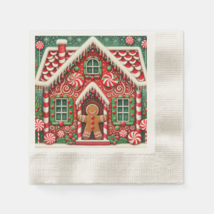 Cute, whimsical gingerbread man & house napkins