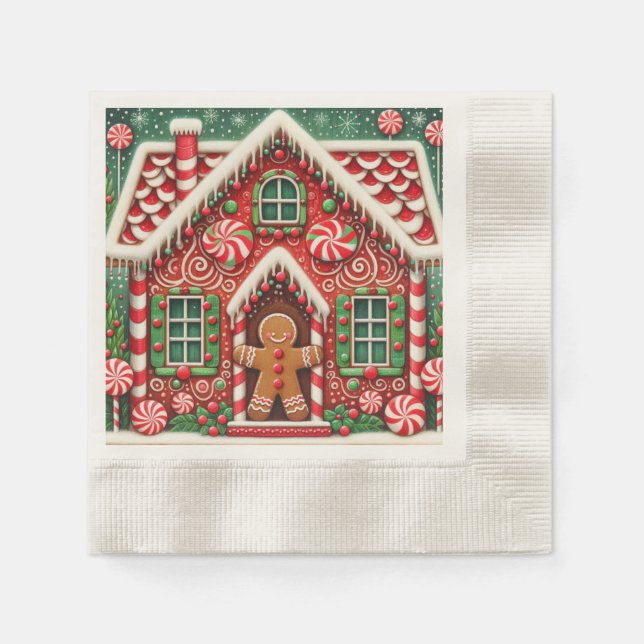 Cute, whimsical gingerbread man & house napkins (Front)