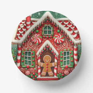Cute, whimsical gingerbread man & house paper bowls