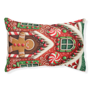 Cute, whimsical gingerbread man & house pet bed