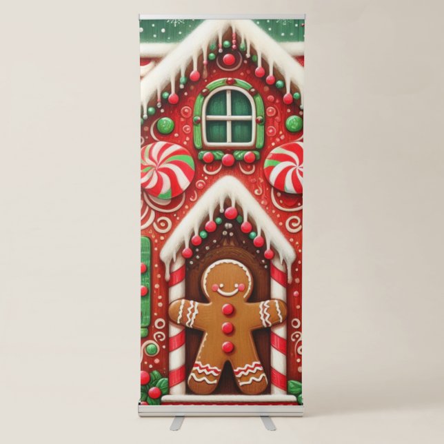 Cute, whimsical gingerbread man & house retractable banner (Front)