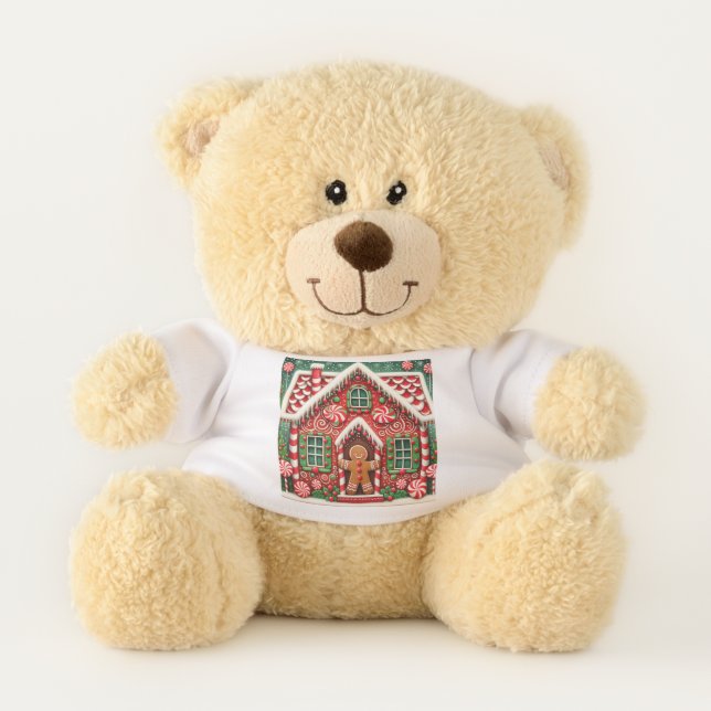 Cute, whimsical gingerbread man & house teddy bear (Front)