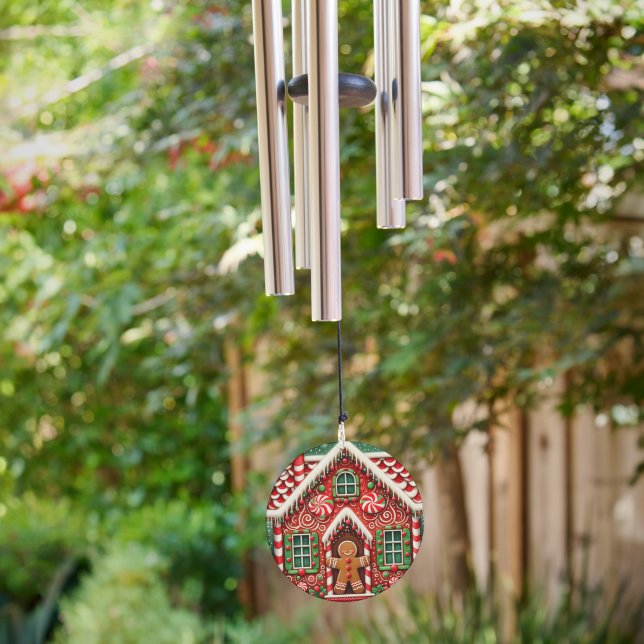 Cute, whimsical gingerbread man & house wind chime  (Backyard)