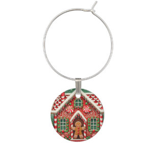 Cute, whimsical gingerbread man & house wine charm