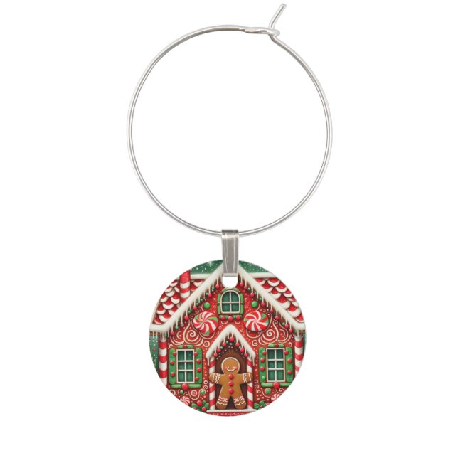 Cute, whimsical gingerbread man & house wine charm (Front)