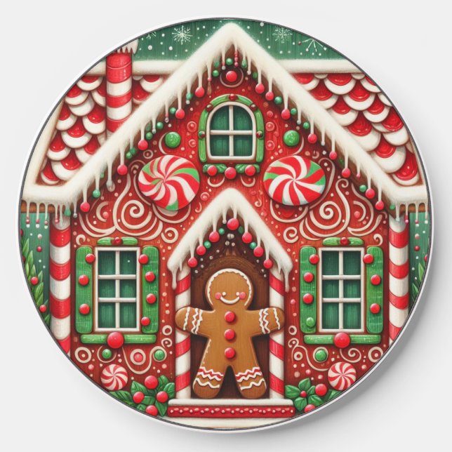 Cute, whimsical gingerbread man & house wireless charger  (Front)