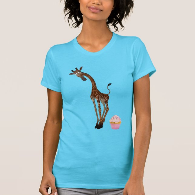 Cute Whimsical Giraffe and Cupcake T-Shirt (Front)