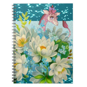 Cute Whimsical Giraffe -Blooming Flowers Notebook