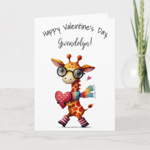 Cute Whimsical Giraffe Happy Valentine's Day Card