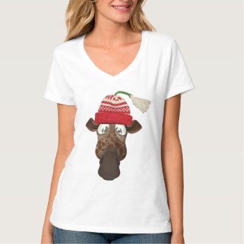 Cute Whimsical Giraffe In Winter Hat T-shirt by Just_Giraffes at Zazzle