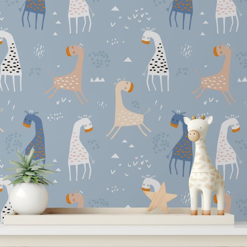 Cute Whimsical Giraffe Modern Kids Pattern Wallpaper