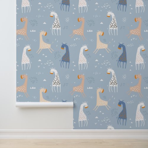 Cute Whimsical Giraffe Modern Kids Pattern Wallpaper