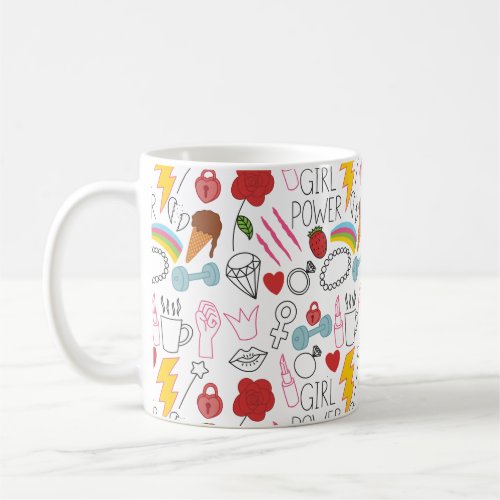 Cute Whimsical Girl Power Doodle Retro Coffee Mug