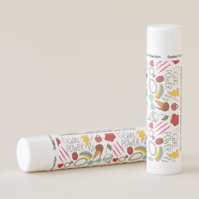 Cute Whimsical Girl Power Doodle Retro Lip Balm (Rotated Right)
