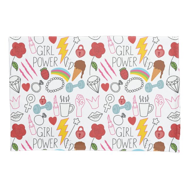 Cute Whimsical Girl Power Doodle Retro Pillow Case (Front)
