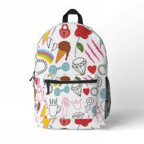 Cute Whimsical Girl Power Doodle Retro Printed Backpack