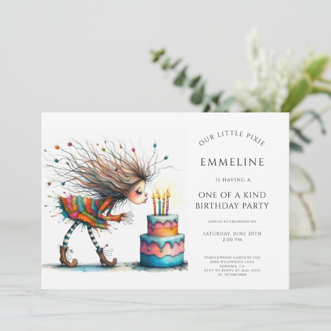 Cute Whimsical Girl's 4th Birthday Party  Invitation (Standing Front)