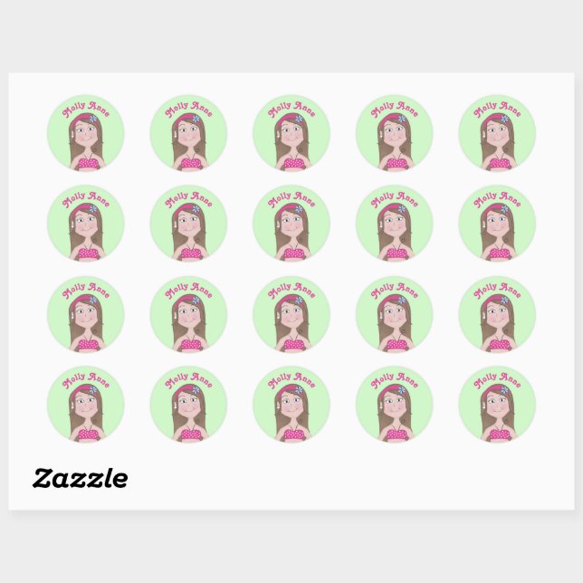 Cute Whimsical Girly Girl Cartoon Drawing Classic Round Sticker (Sheet)