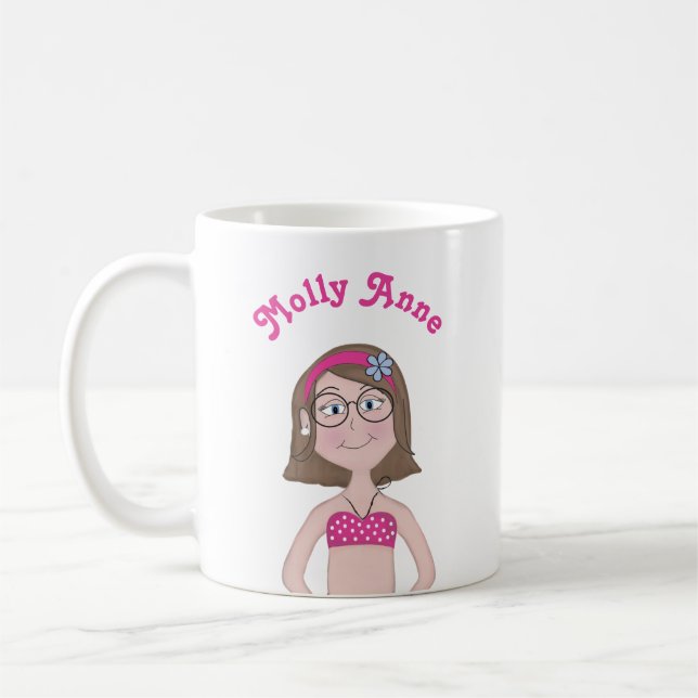 Cute Whimsical Girly Girl Cartoon Drawing Coffee Mug (Left)