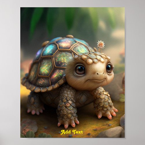 Cute Whimsical Glowing Glittery Turtle Nursery Poster