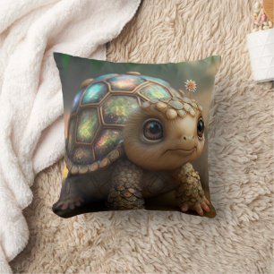 Cute Whimsical Glowing Glittery Turtle Nursery Throw Pillow
