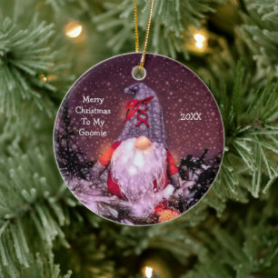 Cute Whimsical Gnome Christmas Holiday Tree Ceramic Ornament