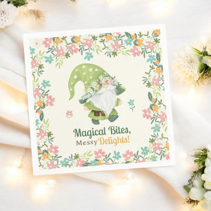 Cute Whimsical Gnome First Birthday Floral Napkins