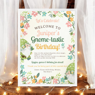 Cute Whimsical Gnome First Birthday Welcome Poster