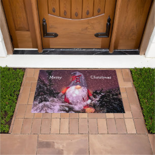 Cute Whimsical Gnome Merry Christmas Holiday Tree Doormat