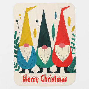 Cute Whimsical Gnomes Colorful Merry Christmas Baby Blanket