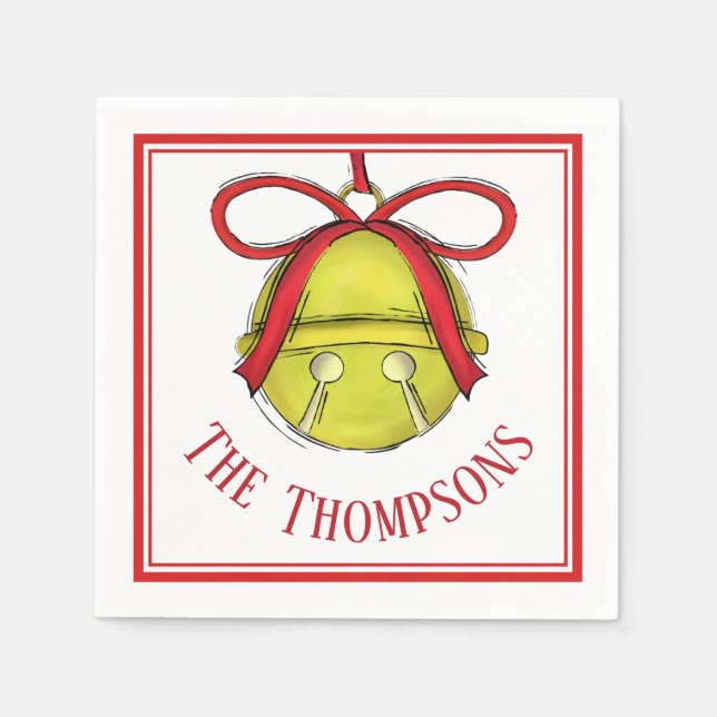 Cute Whimsical Gold Bell Custom Family Napkins (Front)
