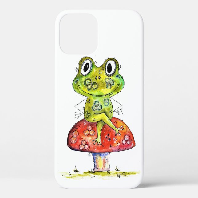 Cute Whimsical Green Frog on Toadstool Case-Mate iPhone Case (Back)