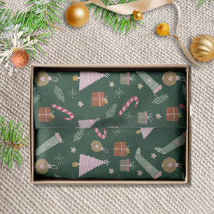 Cute Whimsical Green Pink Winter Holiday Pattern  Tissue Paper