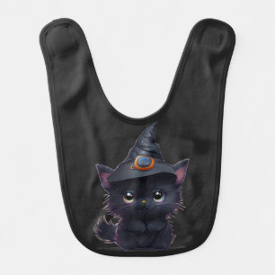 Cute whimsical Halloween black cat Baby Bib