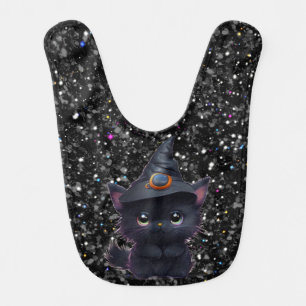 Cute whimsical Halloween black cat Baby Bib