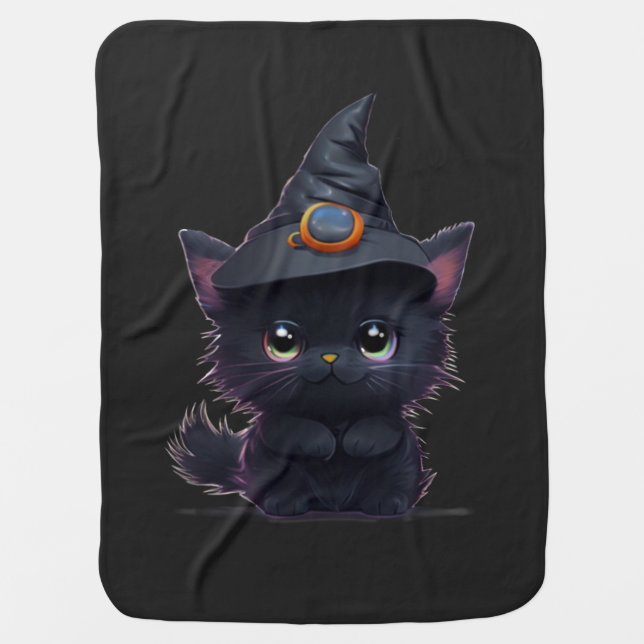 Cute whimsical Halloween black cat Baby Blanket (Front)