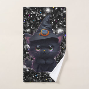 Cute whimsical Halloween black cat Bath Towel Set