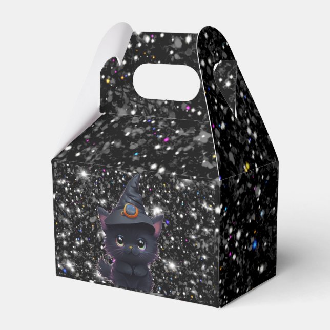 Cute whimsical Halloween black cat Favor Boxes (Front Side)