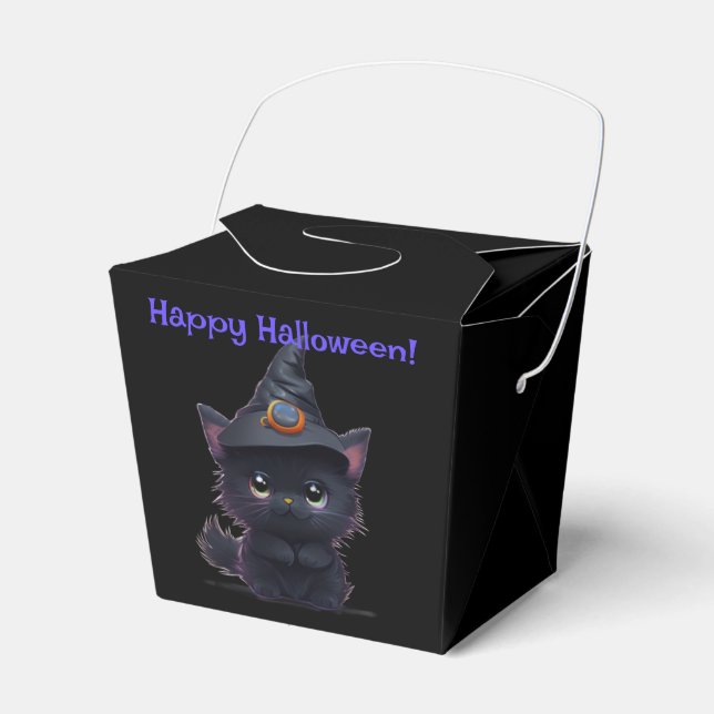 Cute whimsical Halloween black cat Favor Boxes (Front Side)