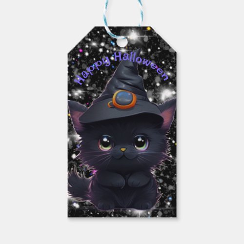 Cute whimsical Halloween black cat Gift Tags