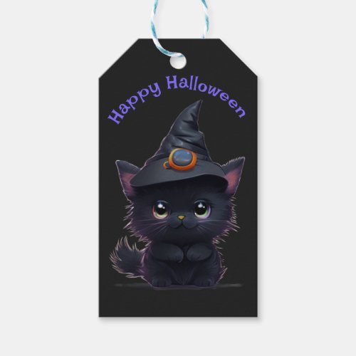 Cute whimsical Halloween black cat Gift Tags