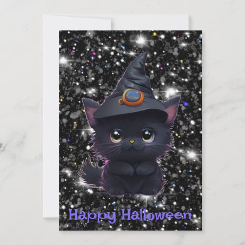 Cute whimsical Halloween black cat Invitation