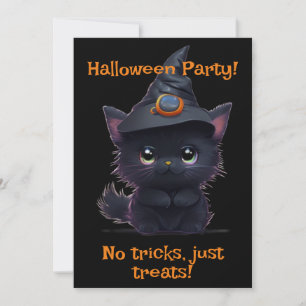 Cute whimsical Halloween black cat Invitation