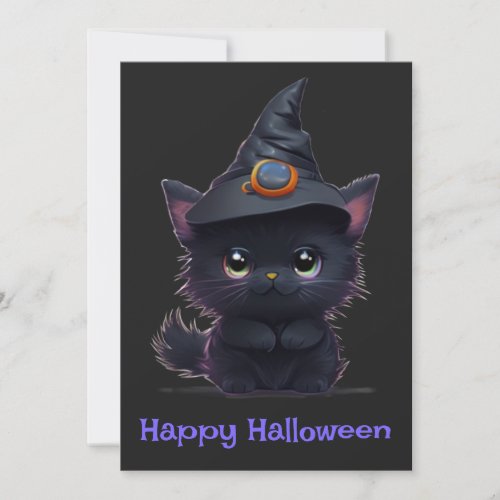 Cute whimsical Halloween black cat Invitation