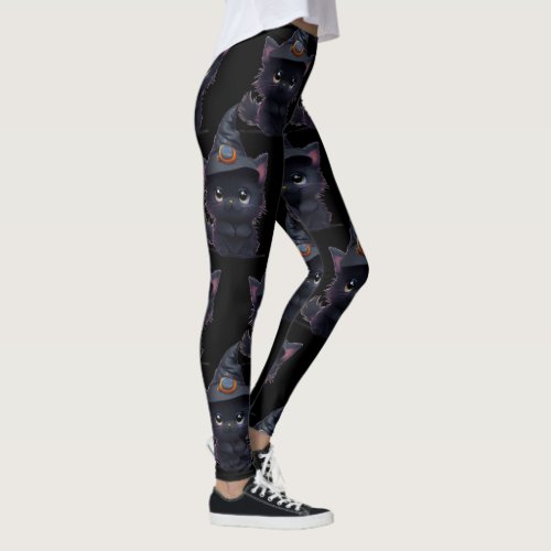 Cute whimsical Halloween black cat Leggings