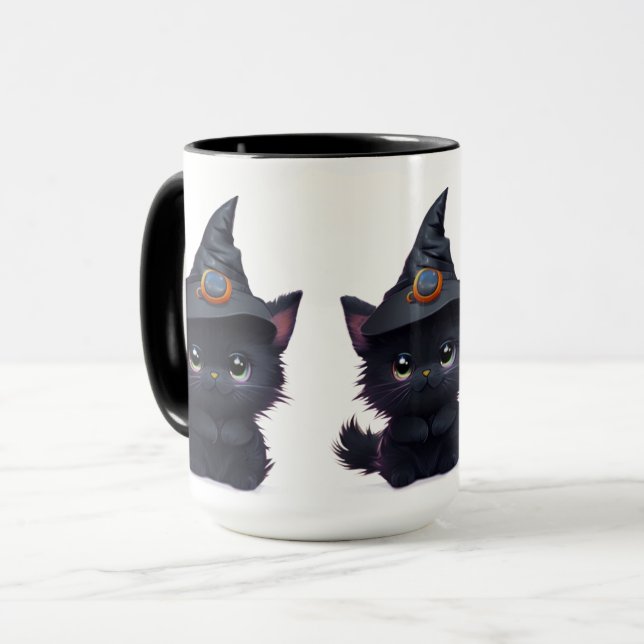 Cute whimsical Halloween black cat Mug (Front Left)