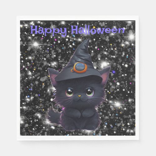 Cute whimsical Halloween black cat Napkins