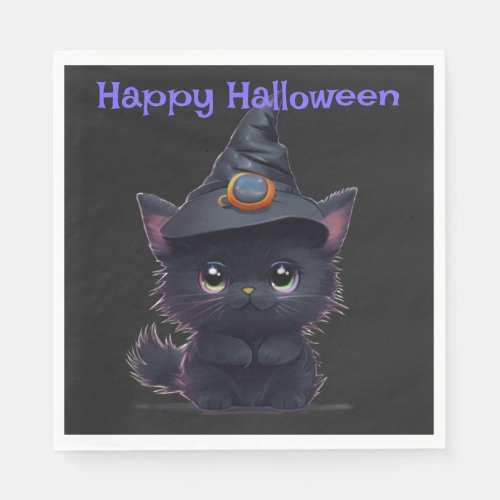 Cute whimsical Halloween black cat Napkins